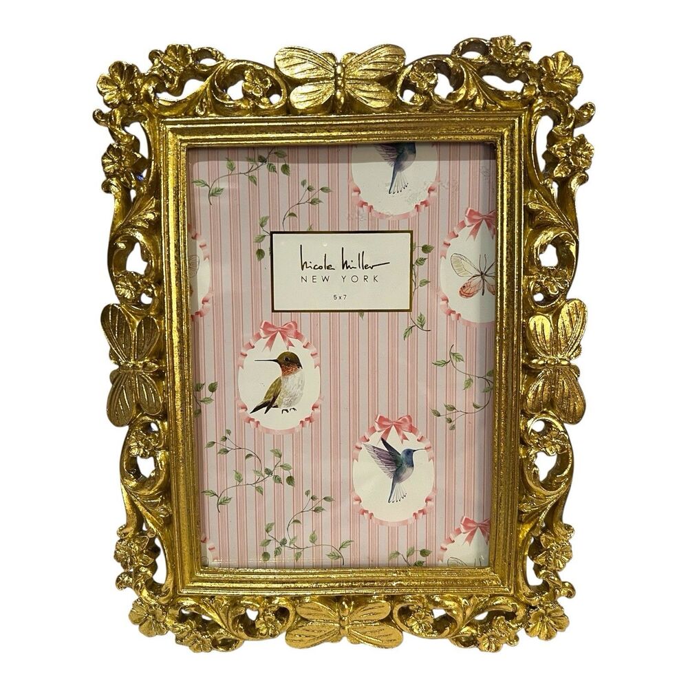Nicole Miller  New York Ornate  Gold Butterfly Picture Frame 5x7 Vintage Style